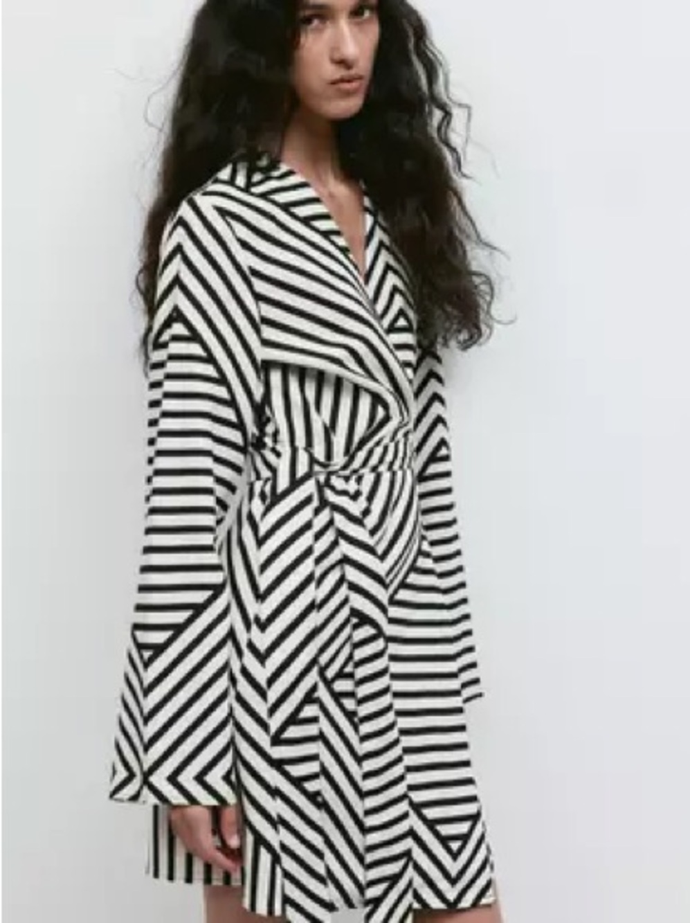 H&M 👗 Black and White Asymmetrical Striped Wrap Linen Blend Dress